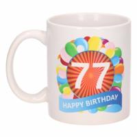 77 jaar Verjaardag koffiemok - cadeau beker - feestelijke ballonnen print - 300 ml - keramiek - wit