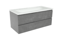 Balmani Lucida zwevend badkamermeubel 120 x 55 cm beton donkergrijs met Tablo Radiante enkele wastafel voor 2 kraangaten in glanzend composiet marmer
