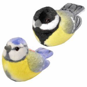 Set van 2x stuks pluche vogels knuffels van 14 cm met geluid - Vogel knuffels