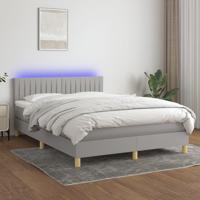 Boxspring met matras en LED stof lichtgrijs 140x190 cm