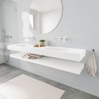 Mondiaz Alan badmeubel 200 cm solid suface planchet talc vrijhangend wastafel dubbel zonder kraangat wit