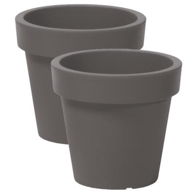 Prosperplast Bloempot Basic - 2x stuks - kunststof - steengrijs - D14 x H12 cm - buiten/tuin