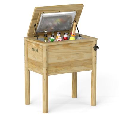 Houten Terraskoeler 51 L Buitenkoeler met 3 Handgrepen en Flesopener Rustieke Ijsemmer met Afvoerplug voor Tuin Terras Barbecue