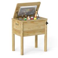 Houten Terraskoeler 51 L Buitenkoeler met 3 Handgrepen en Flesopener Rustieke Ijsemmer met Afvoerplug voor Tuin Terras Barbecue