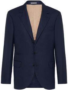 Brunello Cucinelli blazer en soie mélangée à simple boutonnage - Bleu