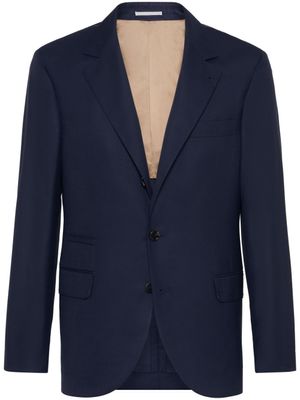 Brunello Cucinelli blazer en soie mélangée à simple boutonnage - Bleu