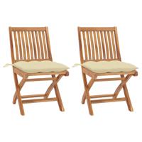 Tuinstoelen 2 st met crèmewitte kussens massief teakhout