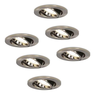 Set van 6 Lublin LED inbouwspots -5 Watt 400 Lumen - 4000K Neutraal wit - GU10 - Dimbaar - Rond - Kantelbaar - IP20 Stofdicht - RVS