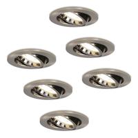 Set van 6 Lublin LED inbouwspots -5 Watt 400 Lumen - 4000K Neutraal wit - GU10 - Dimbaar - Rond - Kantelbaar - IP20 Stofdicht - RVS