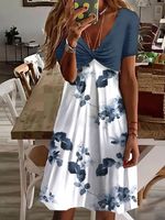 Jersey Casual Floral V Neck Dress - thumbnail