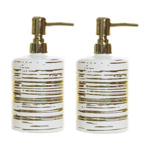 2x stuks zeeppompjes/zeepdispensers wit met gouden strepen van glas 450 ml