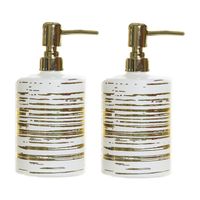 2x stuks zeeppompjes/zeepdispensers wit met gouden strepen van glas 450 ml