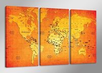 Schilderij - Wereldkaart, Oranje, 160X90cm, 3luik - thumbnail