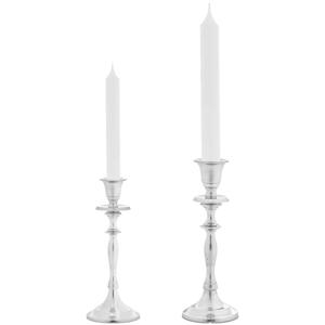 Kaarsen kandelaars set 2x stuks - metaal - voor dinerkaarsen - zilver - H23/H20 cm