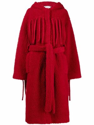 Stella McCartney manteau ceinturé teddy à franges - Rouge
