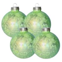 Luxe kerstballen - 4x stuks - 8 cm - groen - glas - ice finish - kerstversiering