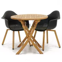 Tuinstoel Montreux zwart/hout met Milton tafel rond 80
