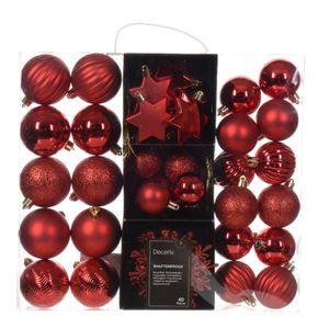 Kerstballen en ornamenten - 40x - kunststof - rood - mix