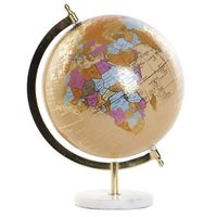 Decoratie wereldbol/globe beige op marmeren voet 20 x 28 cm - thumbnail