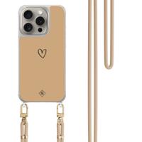 iPhone 15 Pro hoesje met beige koord - Hart bruin iPhone 15 Pro hoesje met beige koord - Hart bruin
