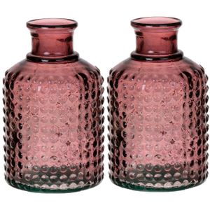 Bloemenvaas - 2x - paars - transparant gerecycled glas - D12 x H20 cm