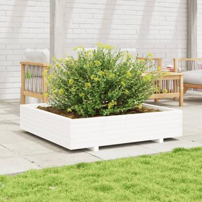VidaXL Plantenbak 110x110x26,5 cm massief grenenhout wit