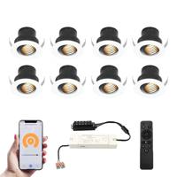 Set van 8 Medina Smart LED Mini Inbouwspots - Veranda spots - 12V 3W 150lm - Dimbaar - Kantelbaar - Wifi & Bluetooth - 2700K - IP44 - Wit