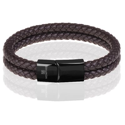 Memphis dubbele leren armband Donkerbruin Zwart