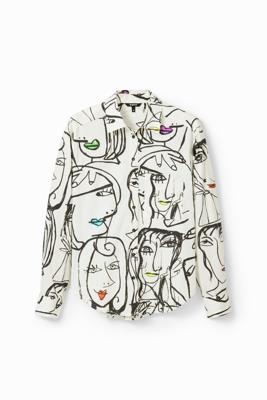 Blouse met arty gezichten - WHITE - M