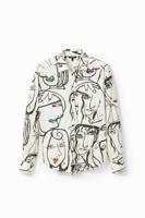 Blouse met arty gezichten - WHITE - M