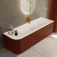Badmeubel Mondiaz Kurve-Dlux | 145 cm cm | Meubelkleur Ruby | Wastafelkleur Frappe | Solid surface | Wasbak rechter zijde spoelbak | 1 kraangat