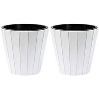 Prosperplast Plantenpot/bloempot Wood Style - 2x - buiten/binnen - kunststof - wit - D35 x H32 cm - Plantenpotten - thumbnail