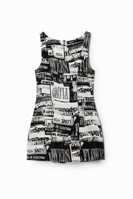 Korte jurk met krantenknipsels - WHITE - M