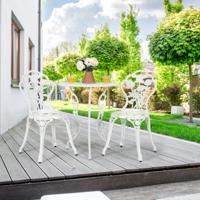 3-Delige Tuinmeubelset Balkonset met 2 Stoelen en Tafel Terrasmeubels van Gegoten Aluminium Zitgroep voor Tuin Balkon Wit