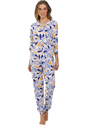 Dames pyjama lange mouwen - Graphic Leaves - Modal - 3/4e mouw zomer pyjama