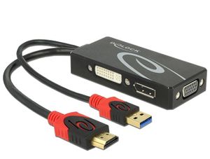 DeLOCK 62959 video kabel adapter 0,135 m HDMI-A 19 pin, USB 2.0 Type-A DVI-I, Displayport 20 pin, VGA 15 pin Zwart, Rood