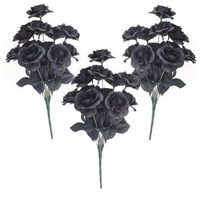 Bosje met 6 zwarte rozen - 3x - Halloween decoraties - 38 cm - Verkleedaccessoires - dode bloemen