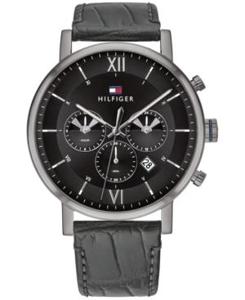 Tommy Hilfiger chronograaf Herenhorlogemet grijze leren band, 44 mm