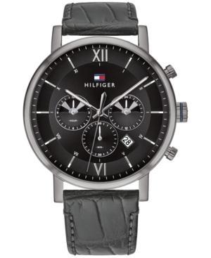 Tommy Hilfiger chronograaf Herenhorlogemet grijze leren band, 44 mm