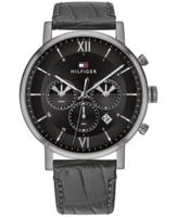 Tommy Hilfiger chronograaf Herenhorlogemet grijze leren band, 44 mm