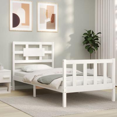 Bedframe met hoofdbord massief hout wit