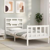 Bedframe met hoofdbord massief hout wit