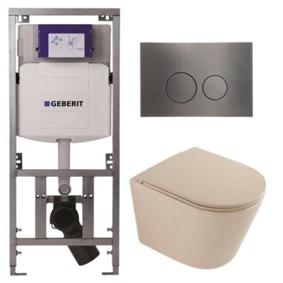 QeramiQ Dely Toiletset - 36.3x51.7cm - diepspoel - rimless - Geberit UP320 inbouwreservoir - softclose toilet zitting - gunmetal bedieningsplaat - ronde knoppen - mat beige SW1000764/SW1000770/0701131/SW706198 QeramiQ Dely Toiletset - 36.3x51.7cm - diepspoel - rimless - Geberit UP320 inbouwreservoir - softclose toilet zitting - gunmetal bedieningsplaat - ronde knoppen - mat beige SW1000764/SW1000770/0701131/SW706198
