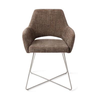 Jesper Home Yanai eetkamerstoel Checked Chestnut cross steel