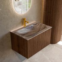 Badmeubel Mondiaz Kurve-Dlux | 70 cm | Meubelkleur Walnut | Wastafelkleur Sombra | Solid surface | Wasbak midden spoelbak | 1 kraangat