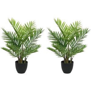 2x Groene Areca/goudpalm kunstplanten 73 cm in zwarte pot