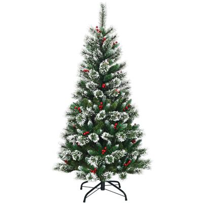 Kunstkerstboom 150cm met Sneeuwvlokken Rode Bessen en Groene Dennenappels