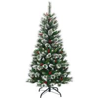 Kunstkerstboom 150cm met Sneeuwvlokken Rode Bessen en Groene Dennenappels
