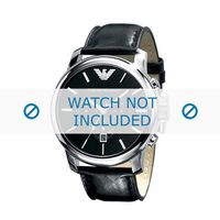 Armani horlogeband AR0431 Leder Zwart 24mm + zwart stiksel
