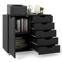 Rollcontainer met 5 Lades & Deur & Werkblad & Wielen Mobiele Archiefkast Zwart